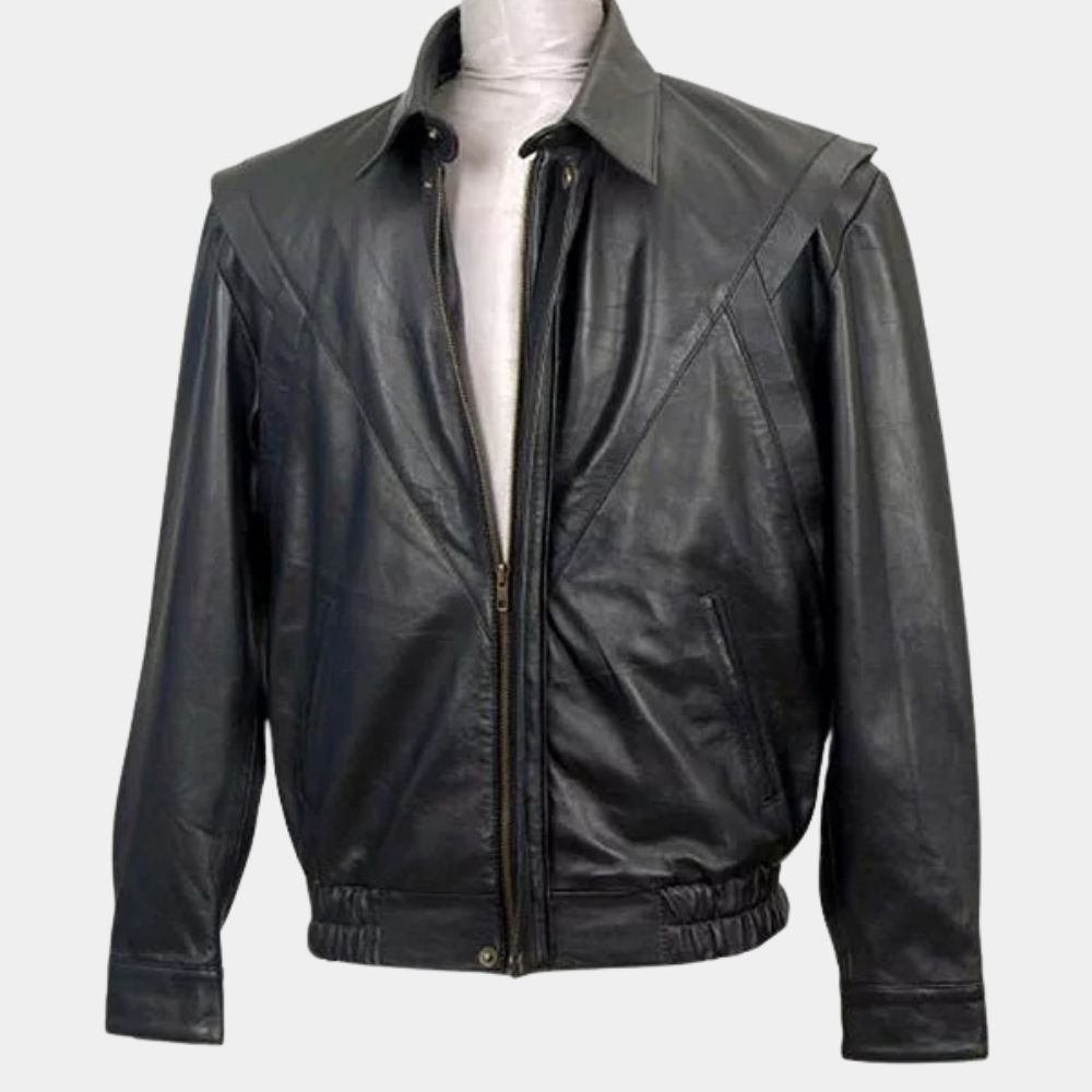Knight Rider David Hasselhoff aka Michael Black Leather Jacket - Mannequin Front View
