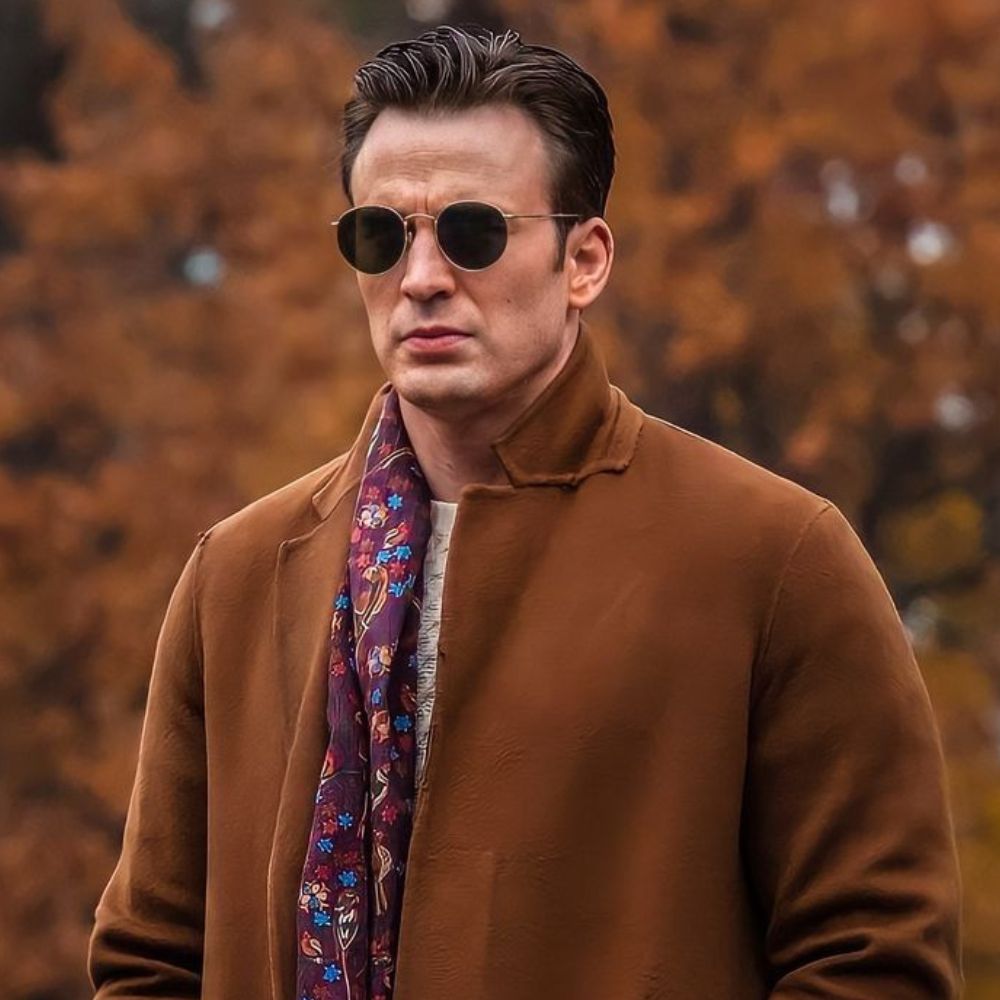 Knives Out  Chris Evans (Ransom Drysdale) Brown Wool Coat - Character Close - Up Front View
