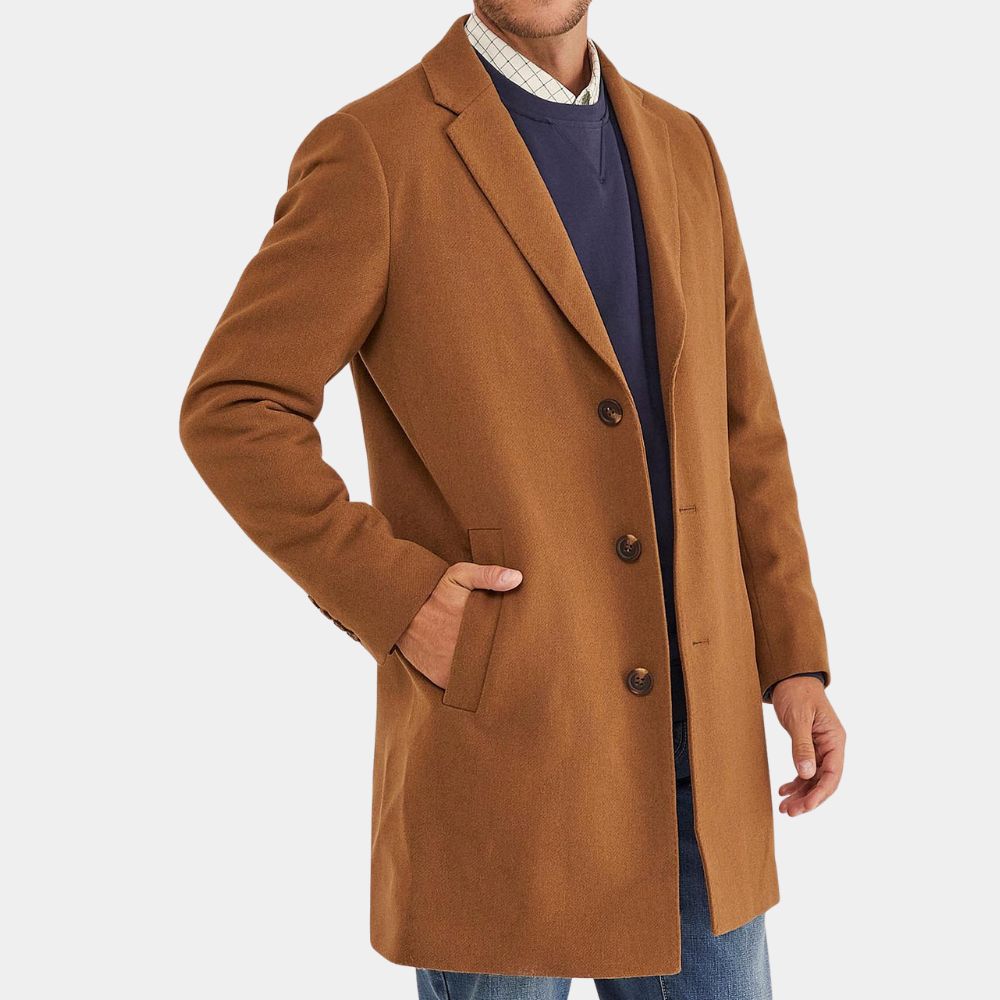 Knives Out  Chris Evans (Ransom Drysdale) Brown Wool Coat - Side View