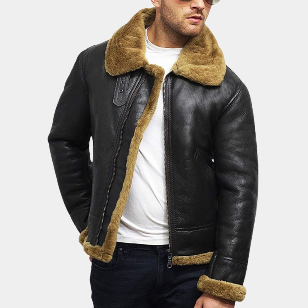 Kraven the Hunter Sergei Kravinoff Black Shearling B3 Aviator Bomber Jacket - Character Front View