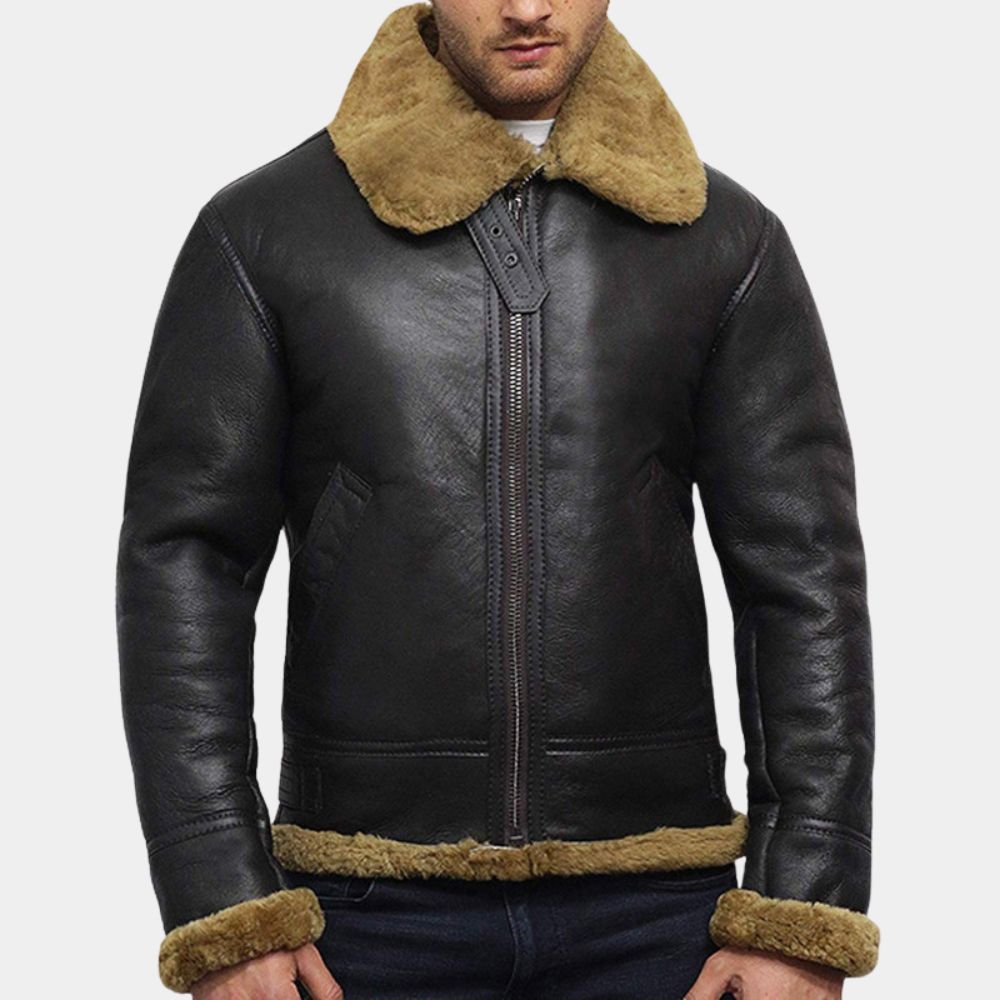 Kraven the Hunter Sergei Kravinoff Black Shearling B3 Aviator Bomber Jacket - Front Posture View