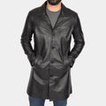 Kurt Cobain Black 3/4 Length Crombie Coat - Front View