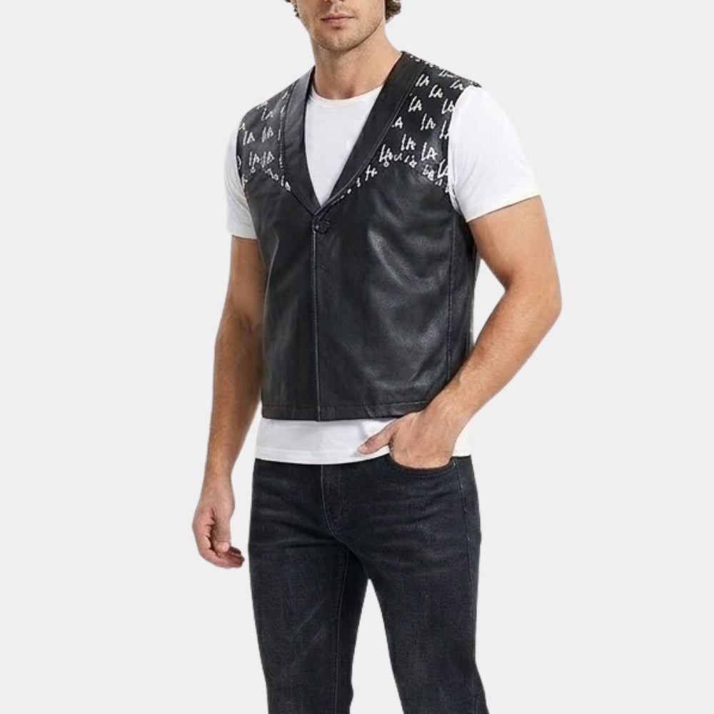 LA Knight Black Leather Vest