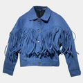 Landman  Michelle Randolph Blue Denim Fringe Jacket - Mannequin Front View