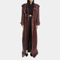 Leather Coat Women Seinfeld Long Burgundy Leather Coat - Front View