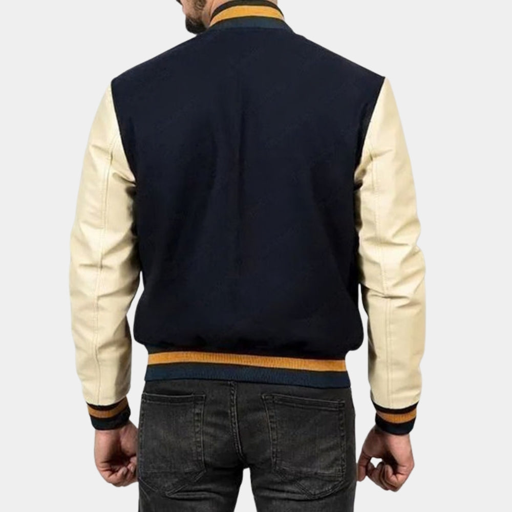 Lethal Weapon 2  Martin Riggs aka Mel Gibson Blue And Off White Letterman Jacket - Back View