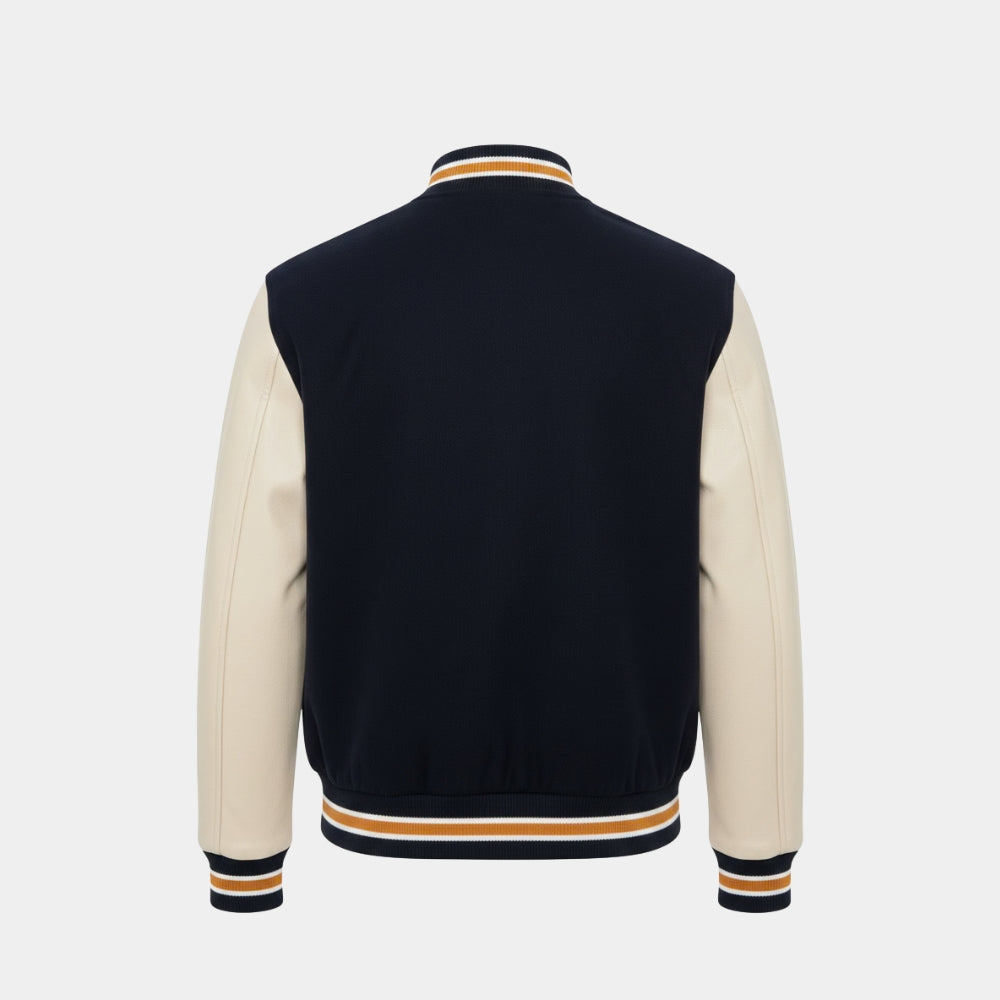 Lethal Weapon 2  Martin Riggs aka Mel Gibson Blue And Off White Letterman Jacket - Mannequin Back View