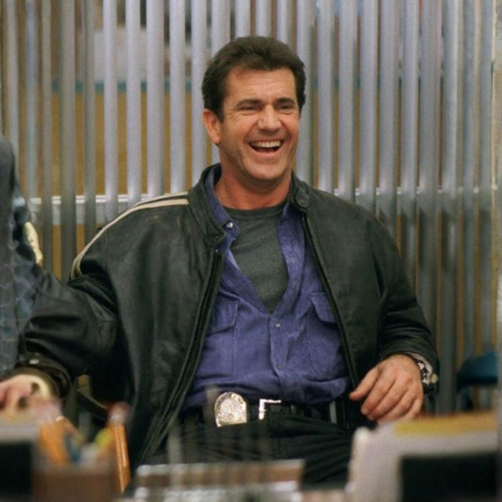 Lethal Weapon  Mel Gibson aka Martin Riggs Black Leather Jacket - Front View