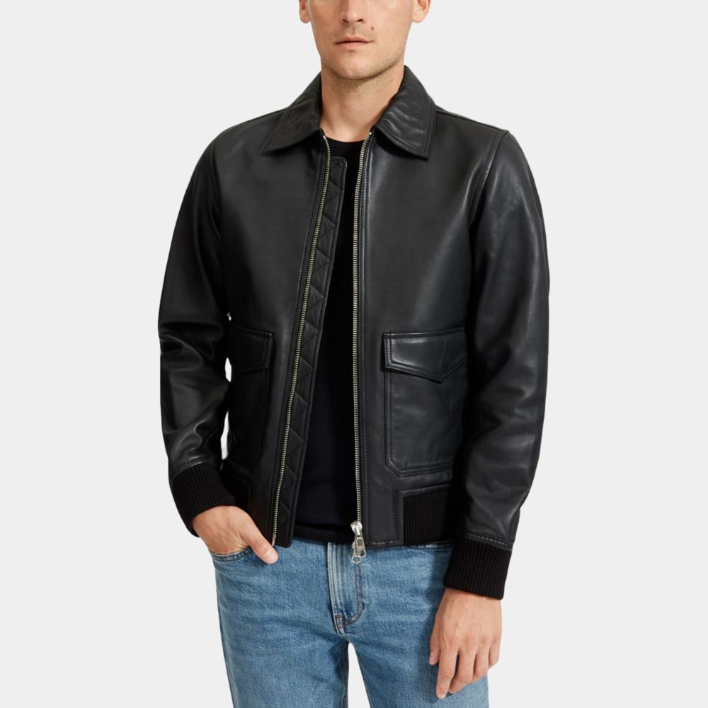 Liaison Vincent Cassel Black Leather Jacket - Front View