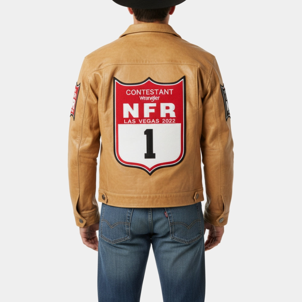 Logan Hay  Men’s NFR Las Vegas Tan Leather Jacket - Back View
