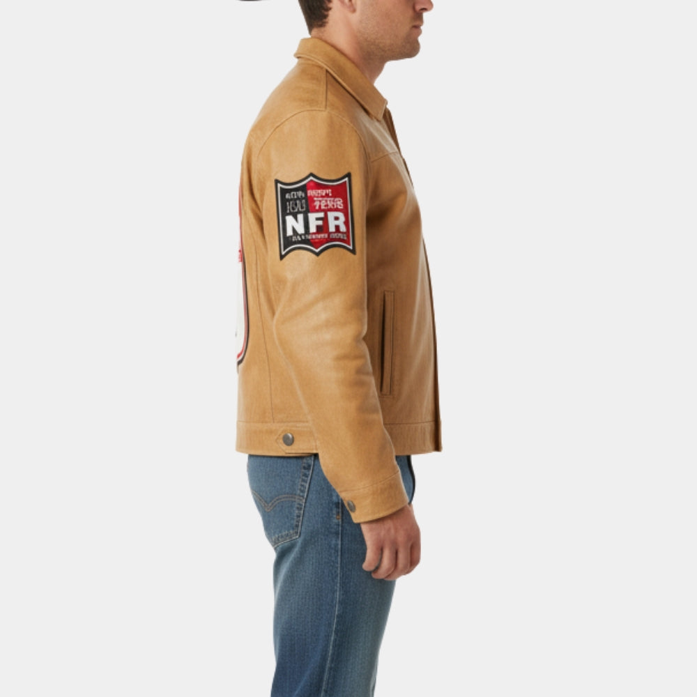 Logan Hay  Men’s NFR Las Vegas Tan Leather Jacket - Side View