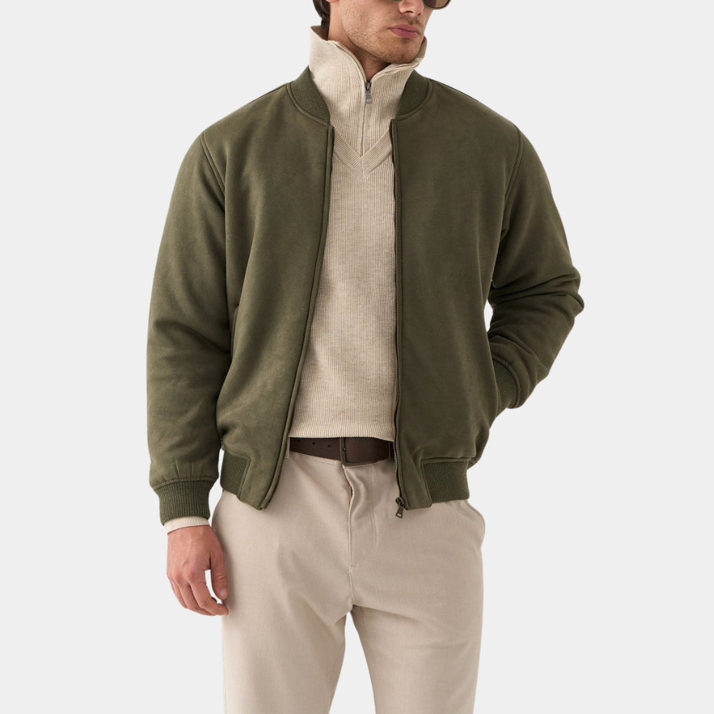 Luke Roberts  Hudson and Rex S08 Suede Leather Bomber Jacket - Front View