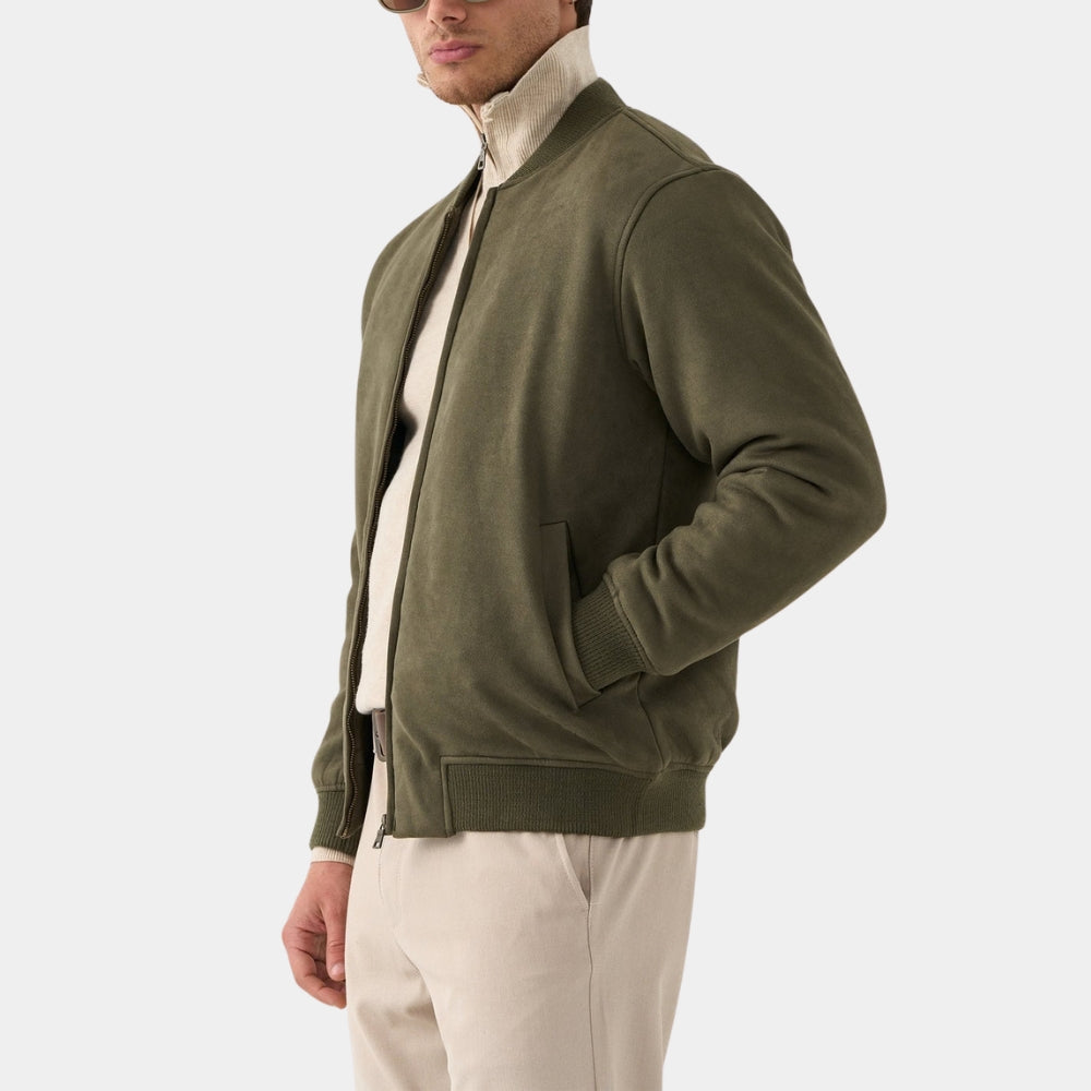 Luke Roberts  Hudson and Rex S08 Suede Leather Bomber Jacket - Side View
