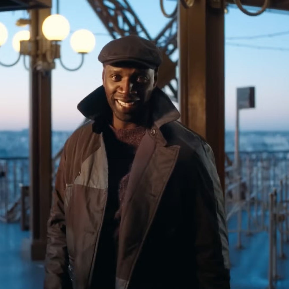 Lupin Omar Sy Black Leather Duster Coat