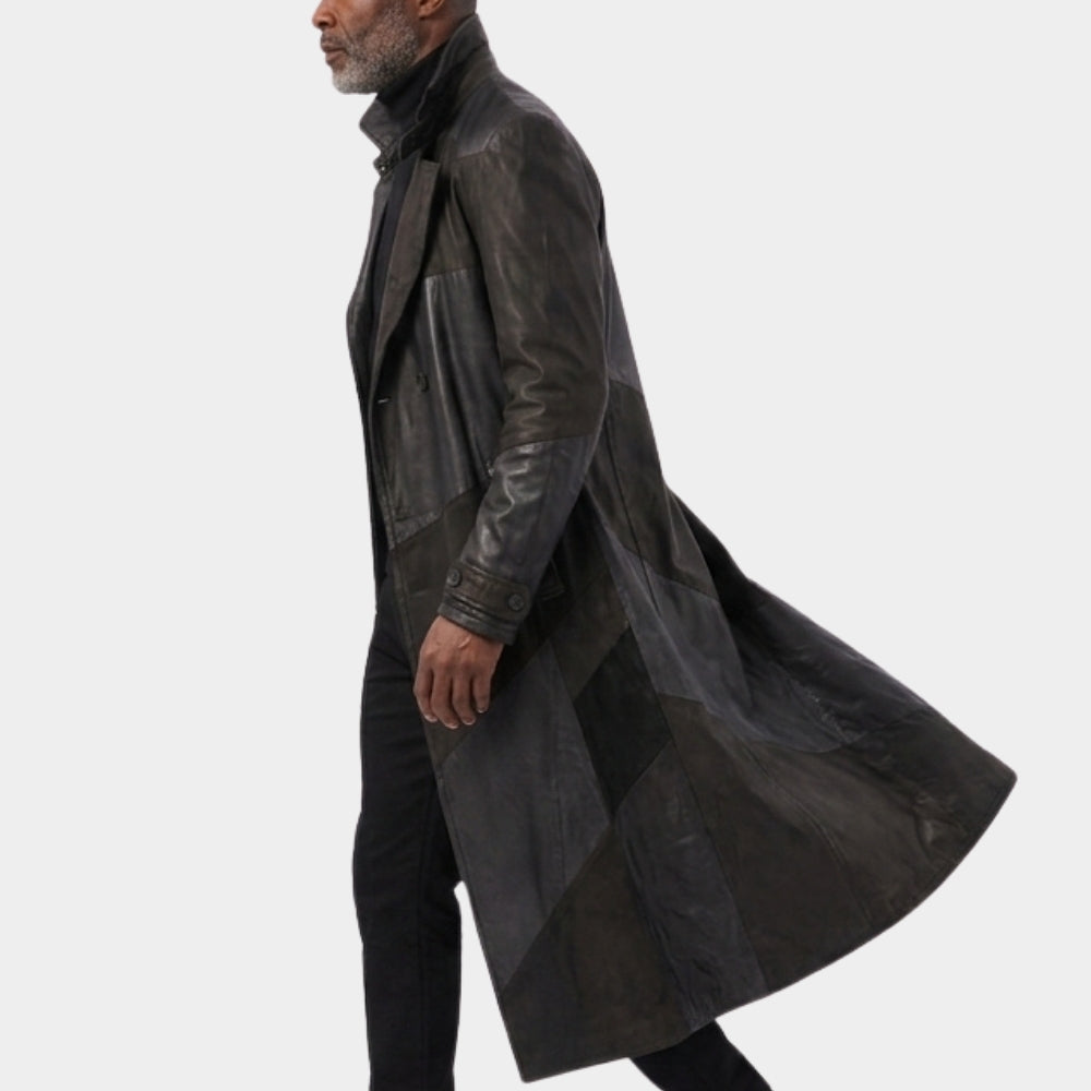 Lupin Omar Sy Black Leather Duster Coat