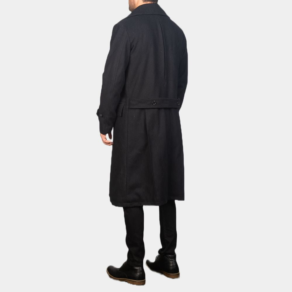 Lupin Omar Sy Black Wool Long OverCoat - Back View