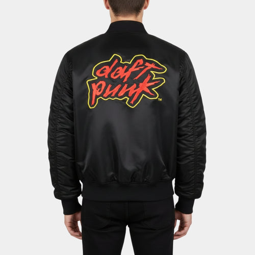 MA-1 Daft Punk  Black Bomber Satin Jacket - Back View