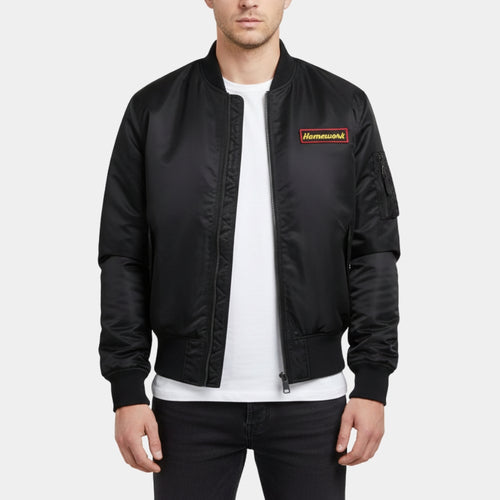 MA-1 Daft Punk  Black Bomber Satin Jacket - Front View