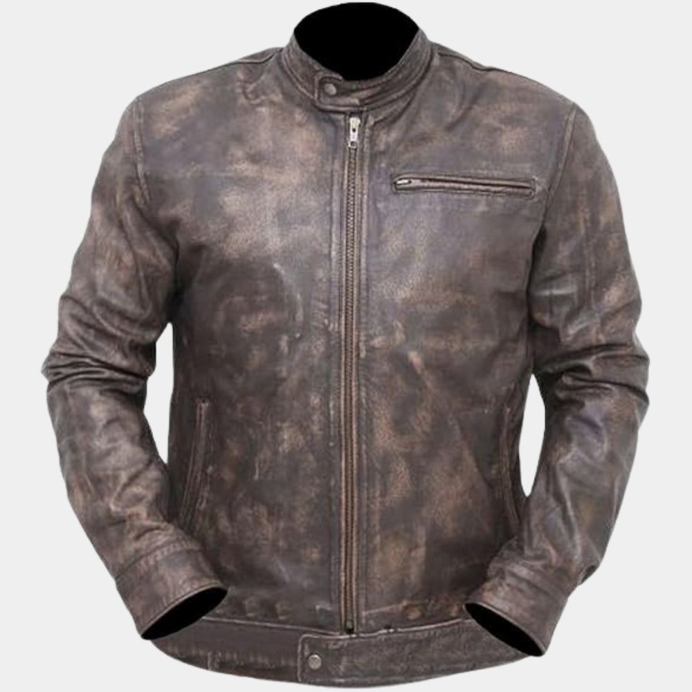 MacGyver  Angus MacGyver aka Richard Deen Distressed Brown Leather Jacket - Mannequin Front View