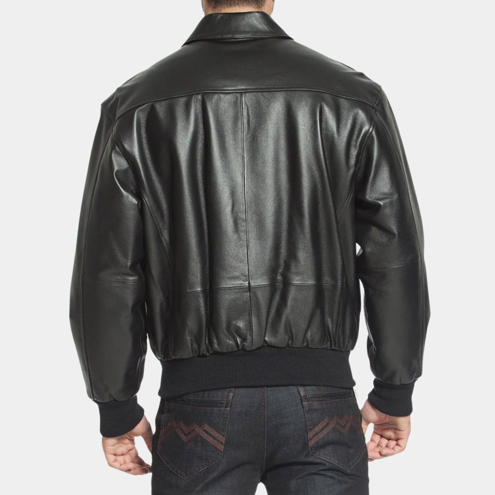 Mafia Wars Terry aka Tom Welling Black A-2 Flight Leather Bomber Jacket - Back View