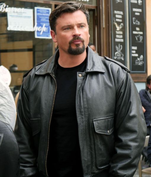 Mafia Wars Terry aka Tom Welling Black A-2 Flight Leather Bomber Jacket - Character Front View
