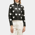 Maje  Heart Design Black Leather Biker Jacket for Womens - Front View