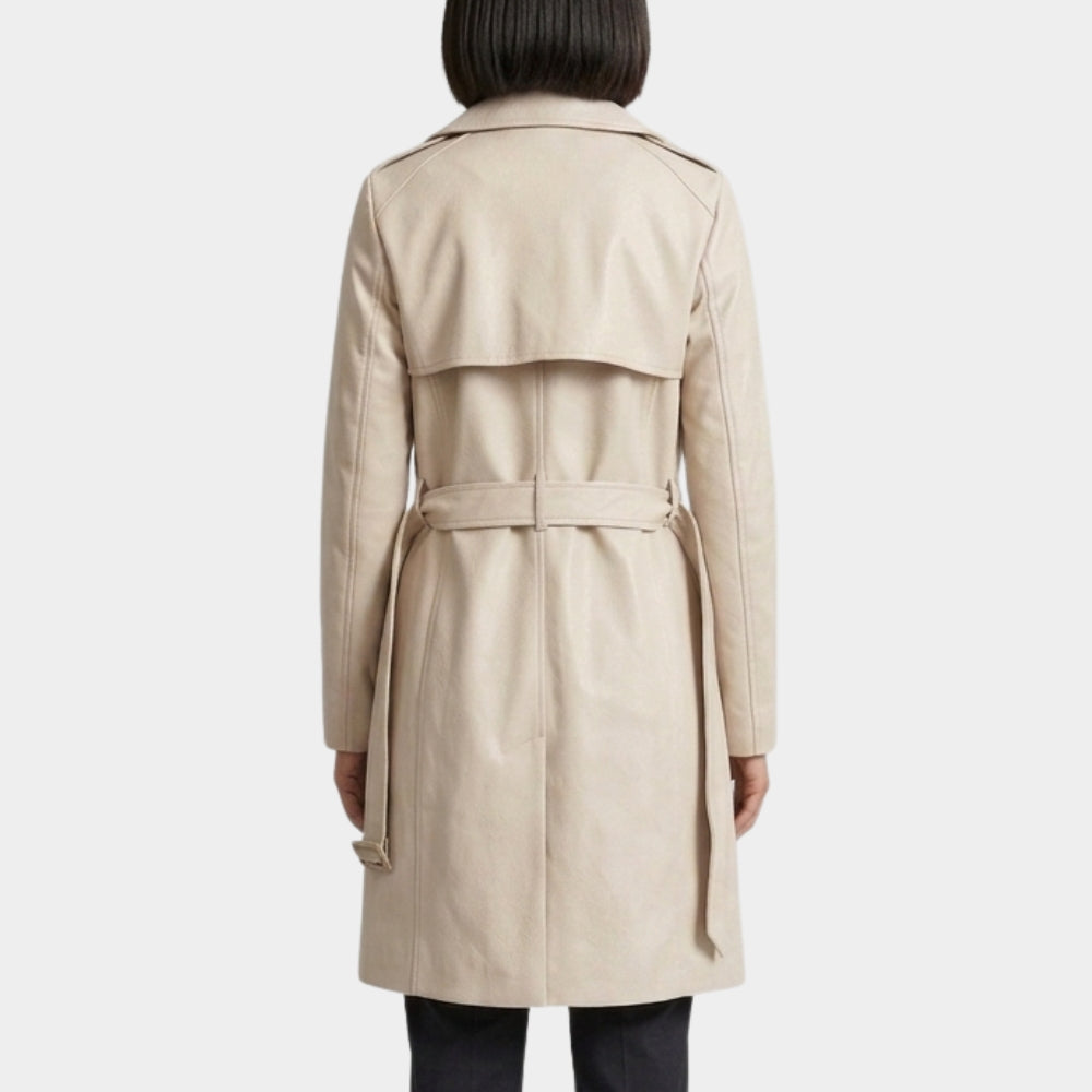 Marfil Ester Expósito Beige Trench Leather Coat
