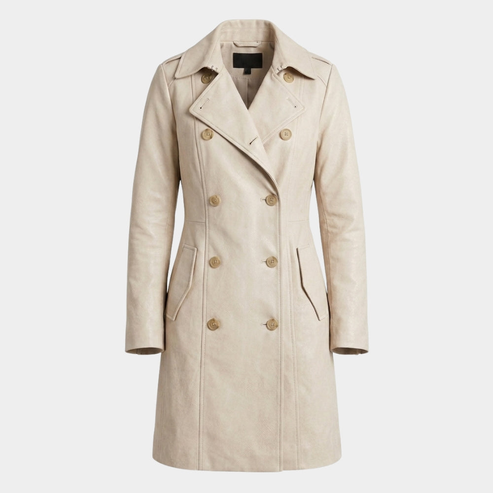 Marfil Ester Expósito Beige Trench Leather Coat