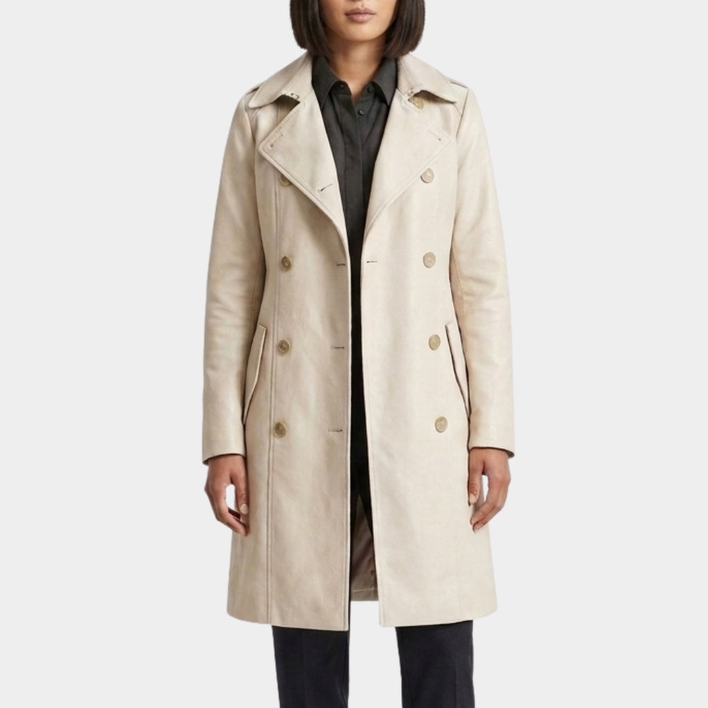 Marfil Ester Expósito Beige Trench Leather Coat