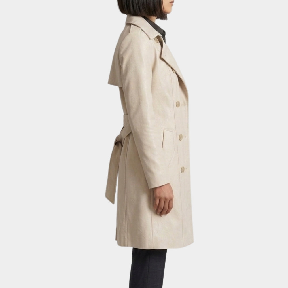 Marfil Ester Expósito Beige Trench Leather Coat