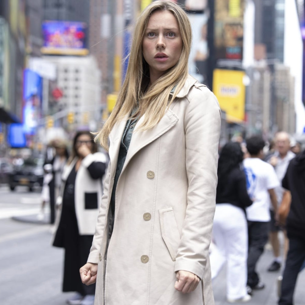 Marfil Ester Expósito Beige Trench Leather Coat