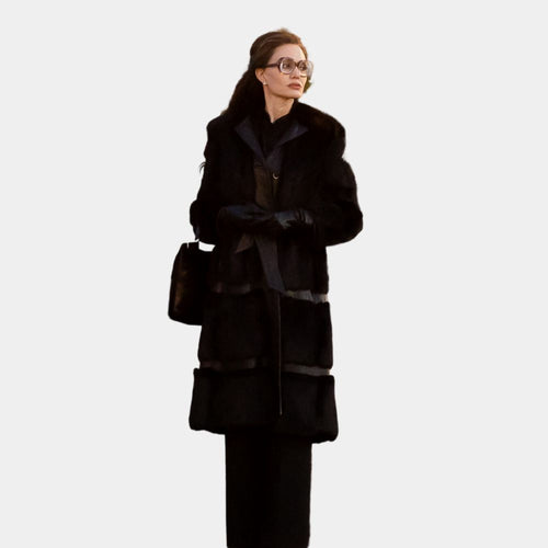 Maria Callas Angelina Julie Faux Fur with Leather Trench Coat - Front View