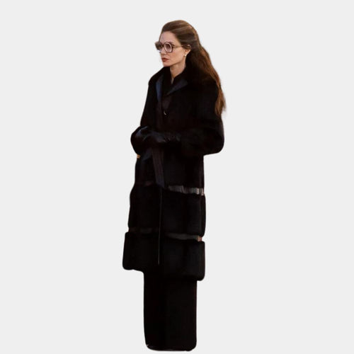 Maria Callas Angelina Julie Faux Fur with Leather Trench Coat - Side View