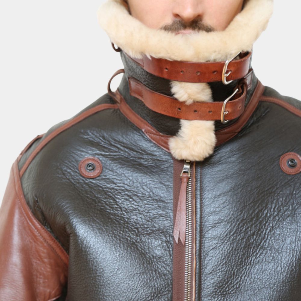 Masters Of The Air Austin Butler aka Gale Cleven B3 Bomber Aviator Jacket - Front Collar Close - Up View
