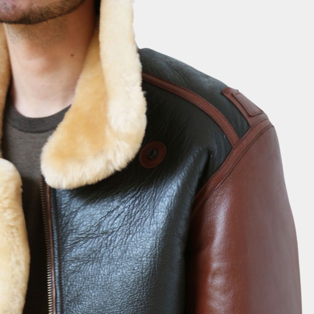 Masters Of The Air Austin Butler aka Gale Cleven B3 Bomber Aviator Jacket - Shoulder Close - Up View