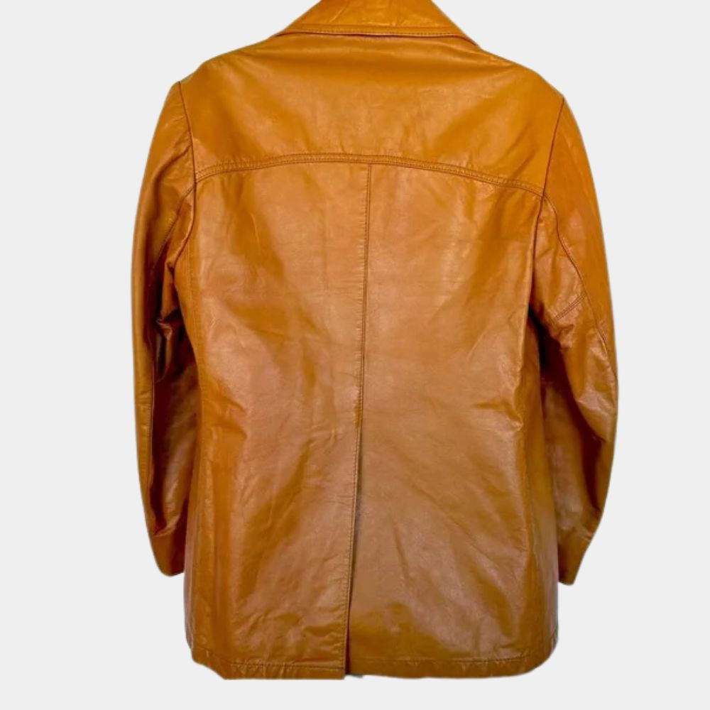 Matthew McConaughey Tan Brown Vintage Style Cowhide Leather Jacket - Mannequin Back View
