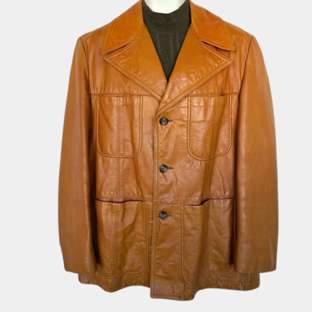 Matthew McConaughey Tan Brown Vintage Style Cowhide Leather Jacket - Mannequin Front View