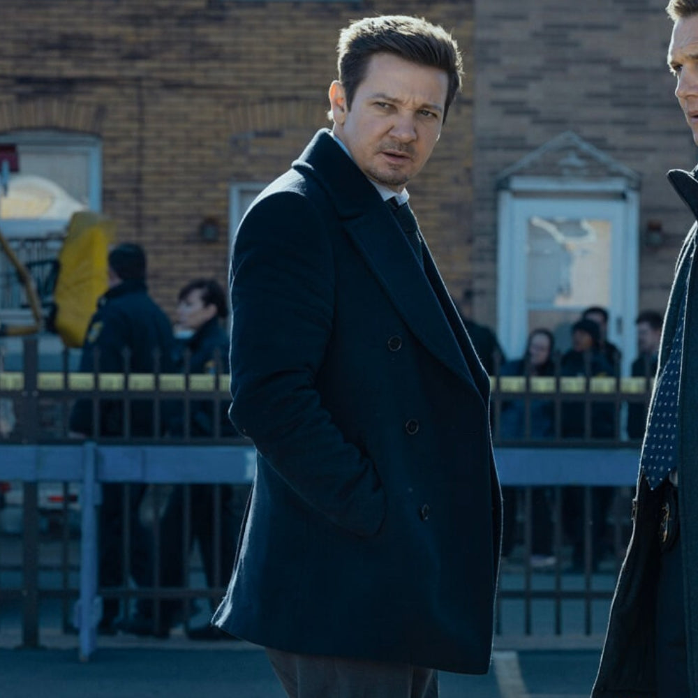 Mayor of Kingstown Jeremy Renner as Mike Black Wool Peacoat - Character Side View