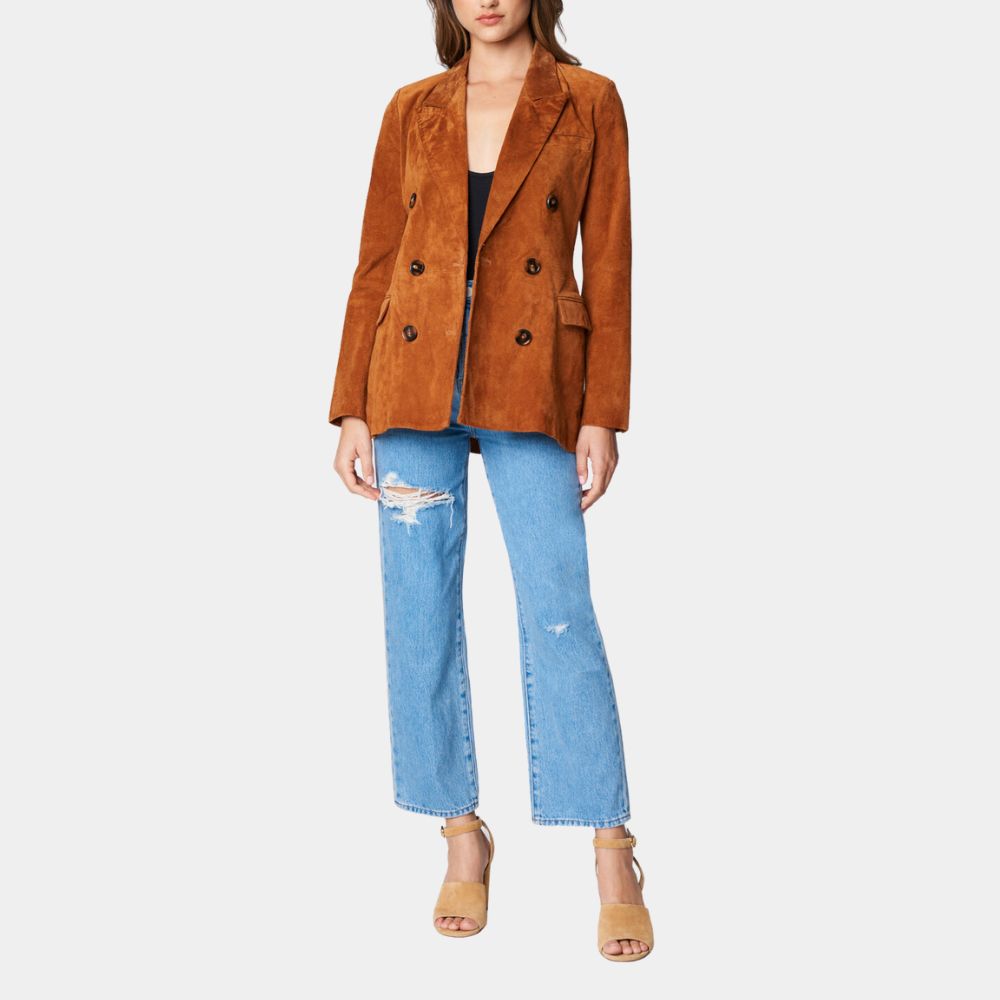 McMurray Brown Suede Leather Blazer - Front Posture View