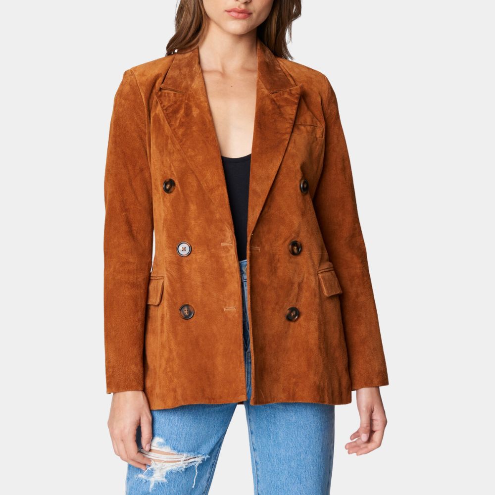 McMurray Brown Suede Leather Blazer - Posture Front View
