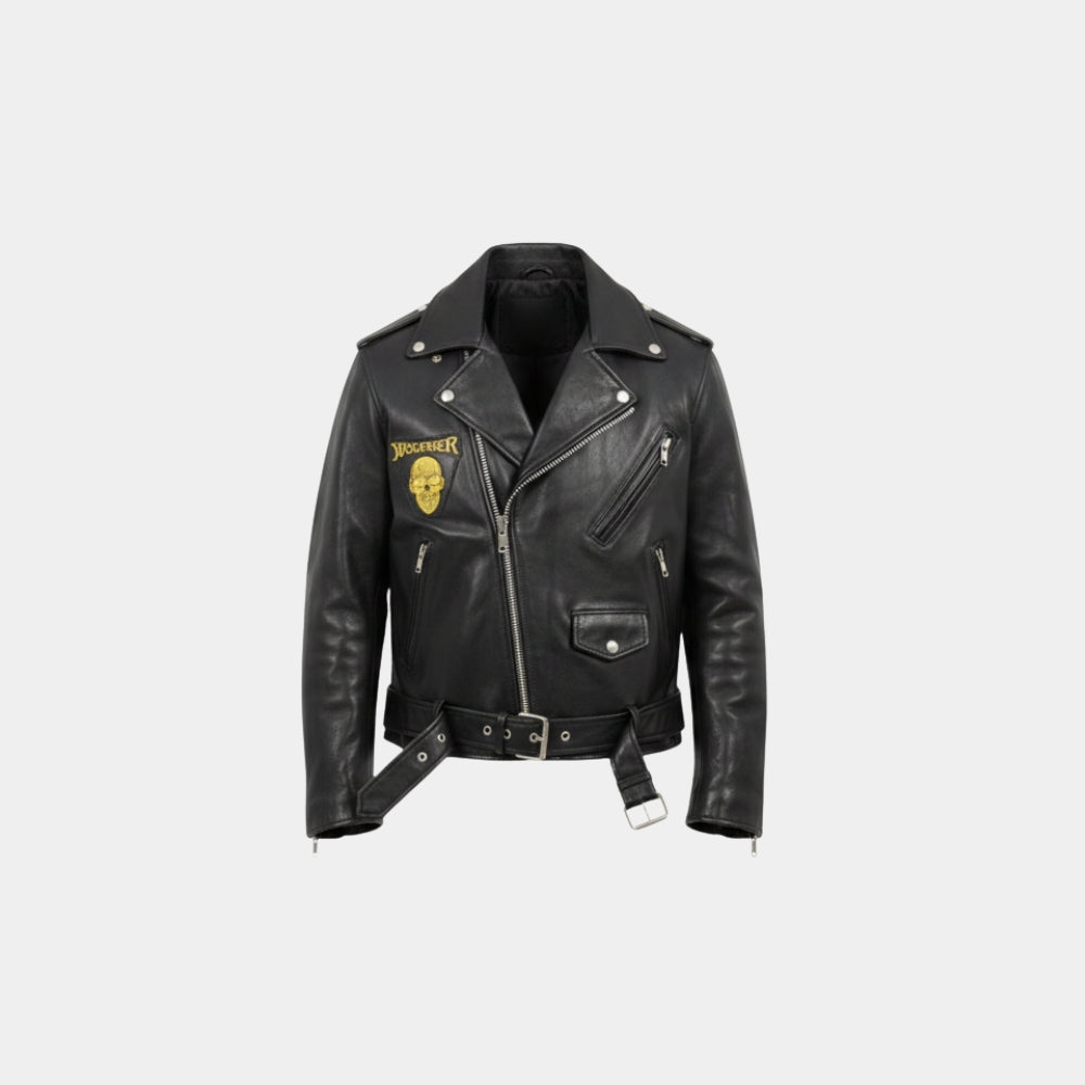 Megadeth Band  Black Leather Biker Jacket - Mannequin Front View