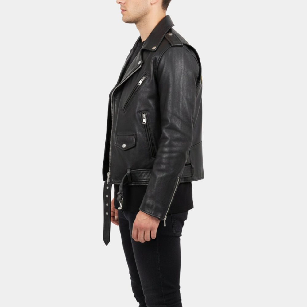 Megadeth Band  Black Leather Biker Jacket - Side View
