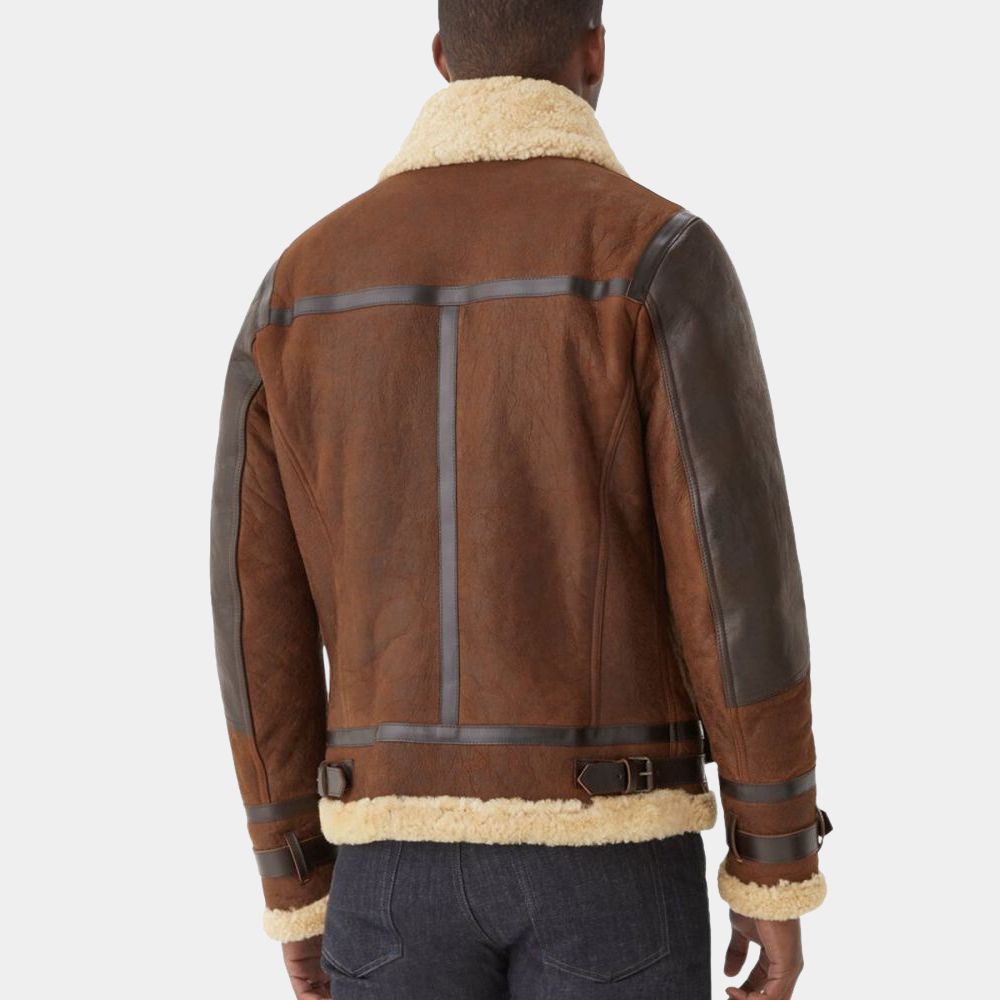 Men in Kilts Season 02 (New Zealand ) Retro Shearling Leather Aviator Jacket - Back View