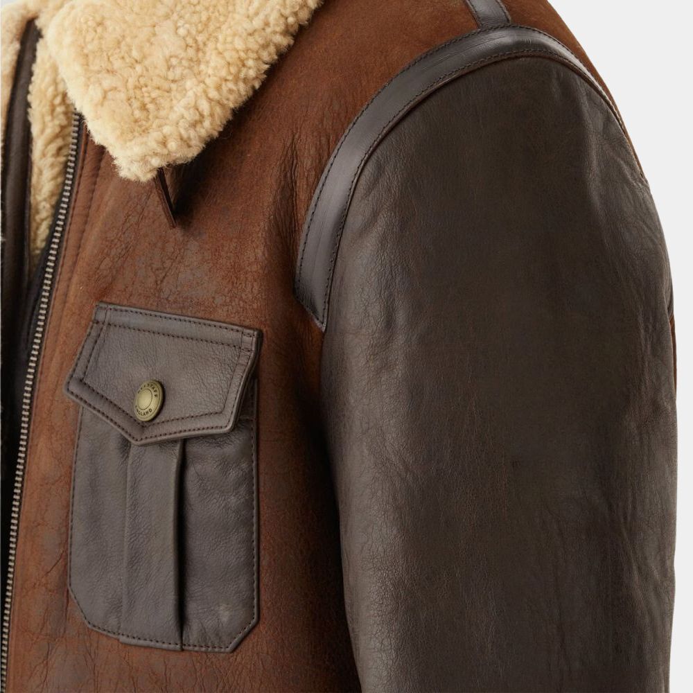 Men in Kilts Season 02 (New Zealand ) Retro Shearling Leather Aviator Jacket - Side Close - Up View