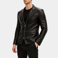 Men’s DONNIE Notch Lapel Zipper-End Real Leather Blazer - Front View