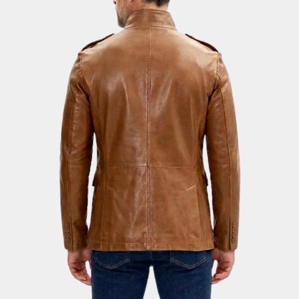Men’s Safari Brown Style Real Leather Blazer - Back View