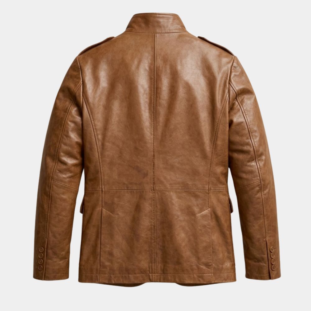Men’s Safari Brown Style Real Leather Blazer - Mannequin Back View