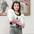 Mia Sara  Ferris Bueller’s Day Off Sloane Peterson White Fringe Leather Jacket - Front View