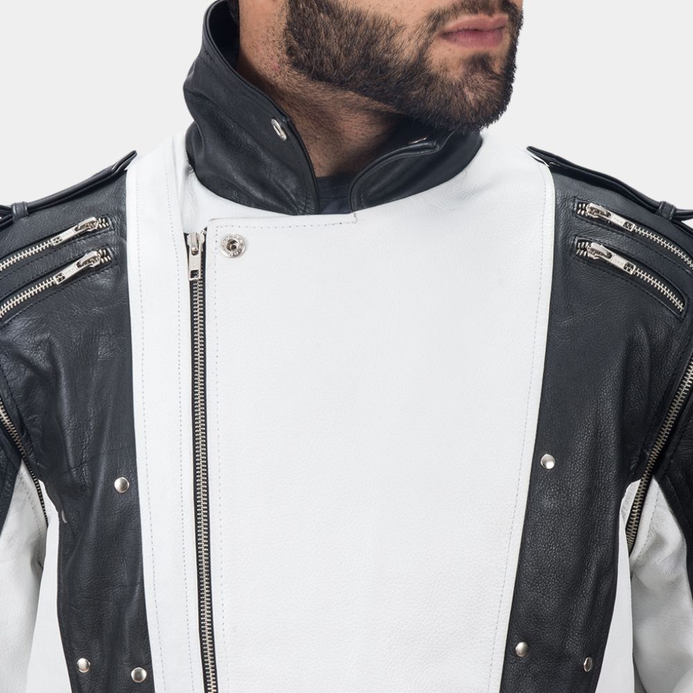 Michael Jackson 1984 Pepsi Commercial Ad Black and White Leather Jacket - Front Close - Up View