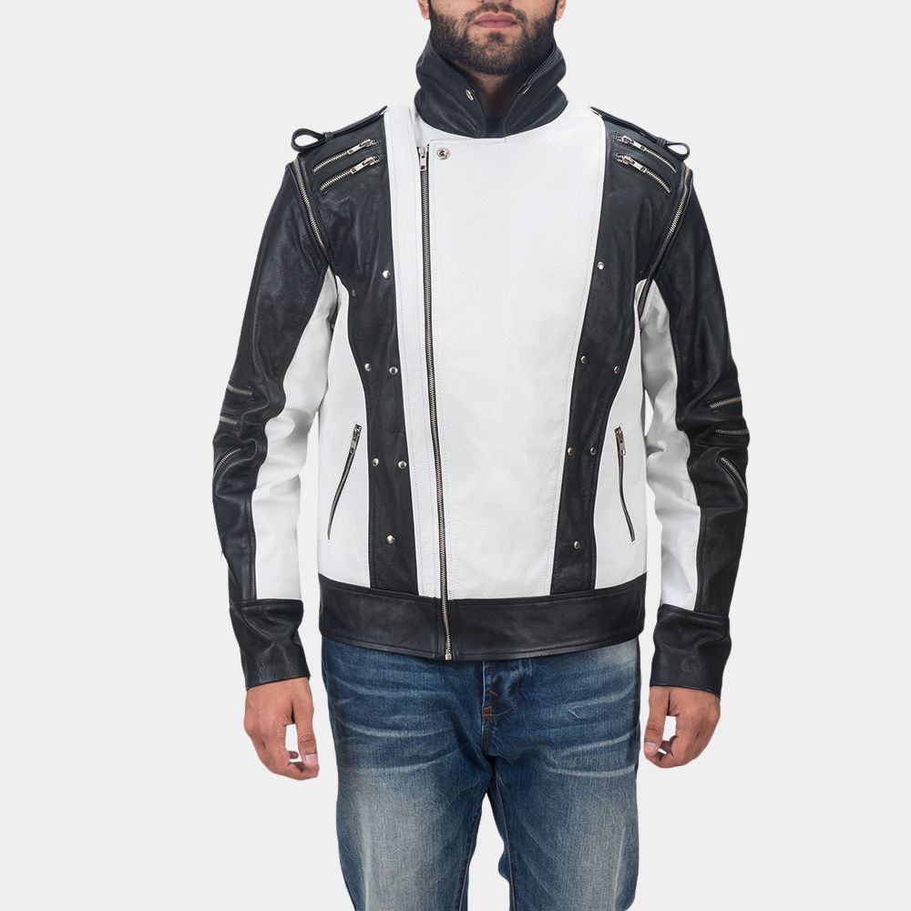 Michael Jackson 1984 Pepsi Commercial Ad Black and White Leather Jacket - Front Closure View